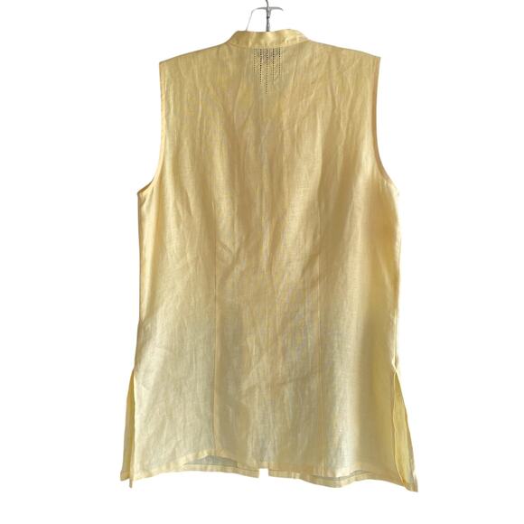 TALBOTS 8 Irish Linen Button Down Sleeveless Top Side Slits Yellow Beachy - Picture 13 of 13